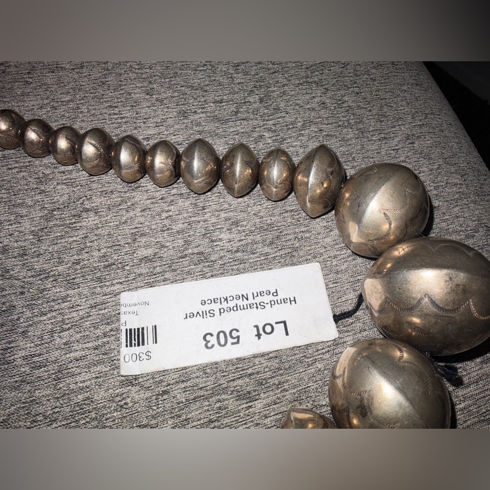 Hand stamped silver pearl necklace- Navajo Style Necklace - Silver - Picture 5 of 7